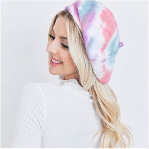 Butterfly Dsigns Pastel Tie Dye Beret Hat